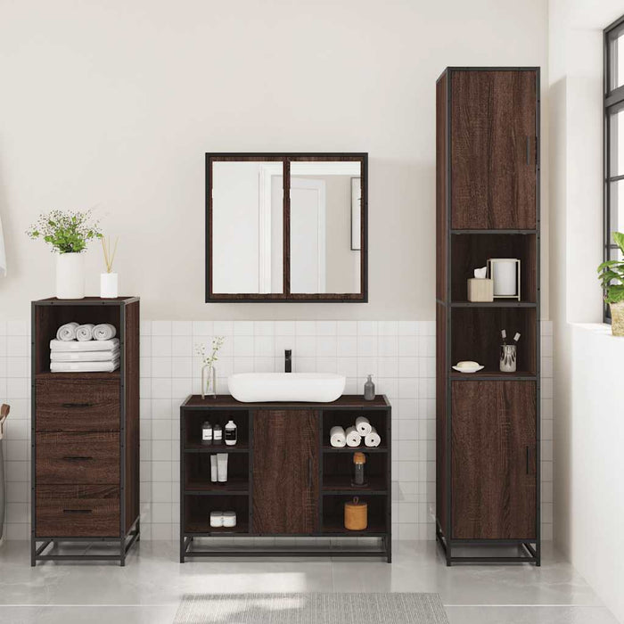 vidaXL Set Mobili da Bagno 3 pz Rovere Marrone in Legno Multistrato