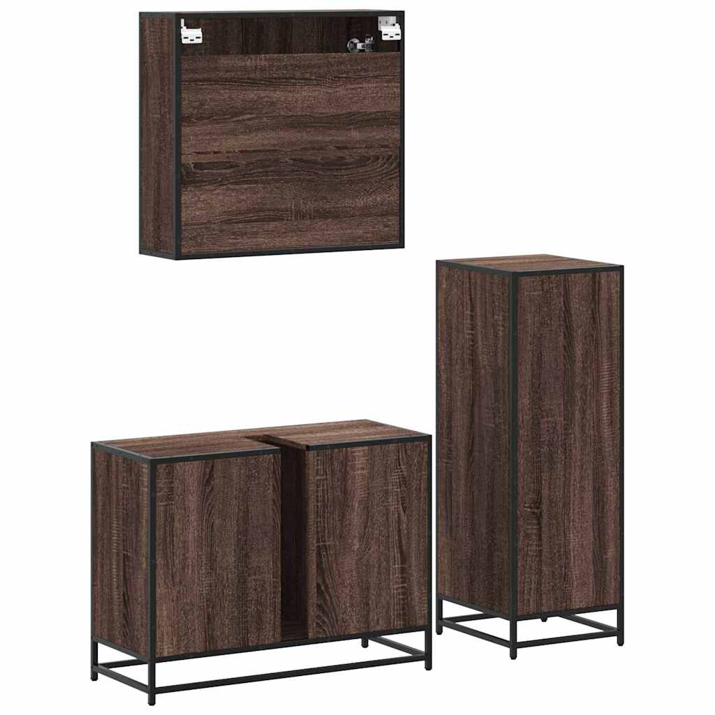 Set Mobili da Bagno 3 pz Rovere Marrone in Legno Multistrato 3301034