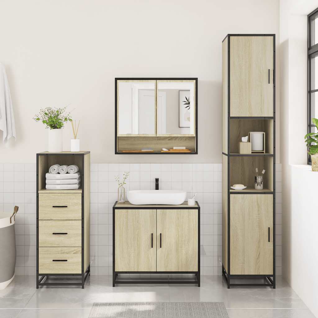 vidaXL Set Mobili da Bagno 3 pz Rovere Sonoma in Legno Multistrato