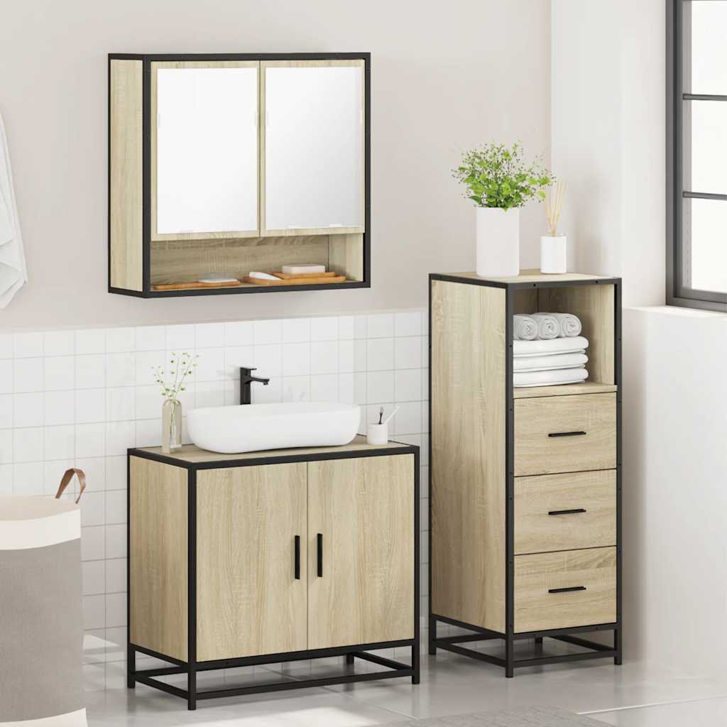 Set Mobili da Bagno 3 pz Rovere Sonoma in Legno Multistrato 3301036