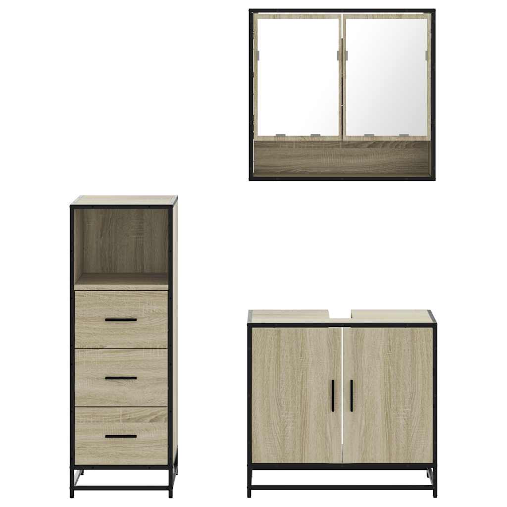 vidaXL Set Mobili da Bagno 3 pz Rovere Sonoma in Legno Multistrato