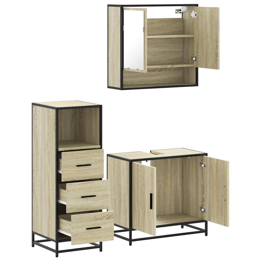 vidaXL Set Mobili da Bagno 3 pz Rovere Sonoma in Legno Multistrato