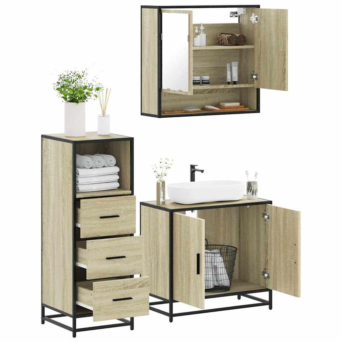 Set Mobili da Bagno 3 pz Rovere Sonoma in Legno Multistrato 3301036