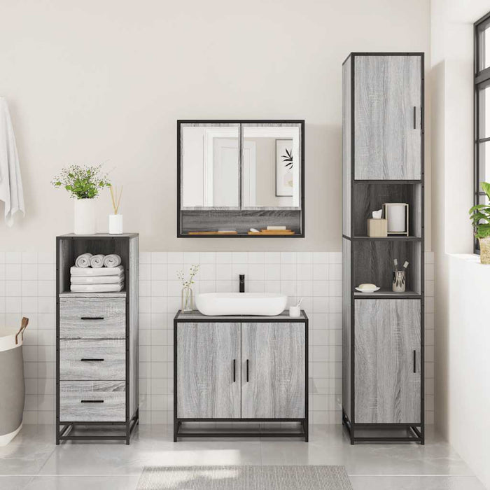 Set Mobili da Bagno 3 pz Grigio Sonoma in Legno Multistrato
