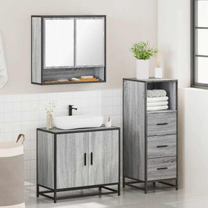 Set Mobili da Bagno 3 pz Grigio Sonoma in Legno Multistrato