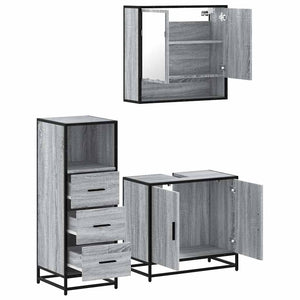 Set Mobili da Bagno 3 pz Grigio Sonoma in Legno Multistrato 3301038