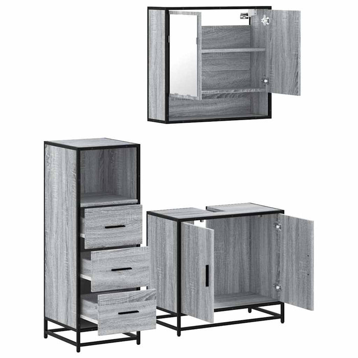 Set Mobili da Bagno 3 pz Grigio Sonoma in Legno Multistrato 3301038