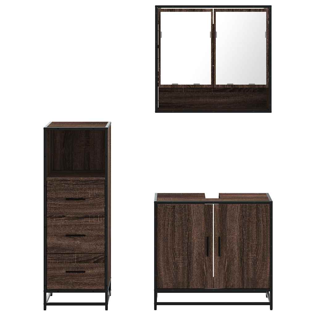 Set Mobili da Bagno 3 pz Rovere Marrone in Legno Multistrato 3301039