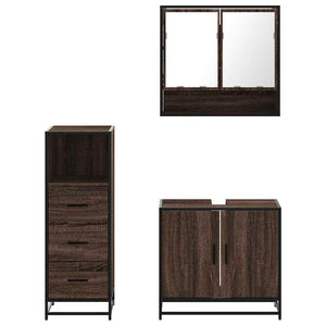 Set Mobili da Bagno 3 pz Rovere Marrone in Legno Multistrato 3301039