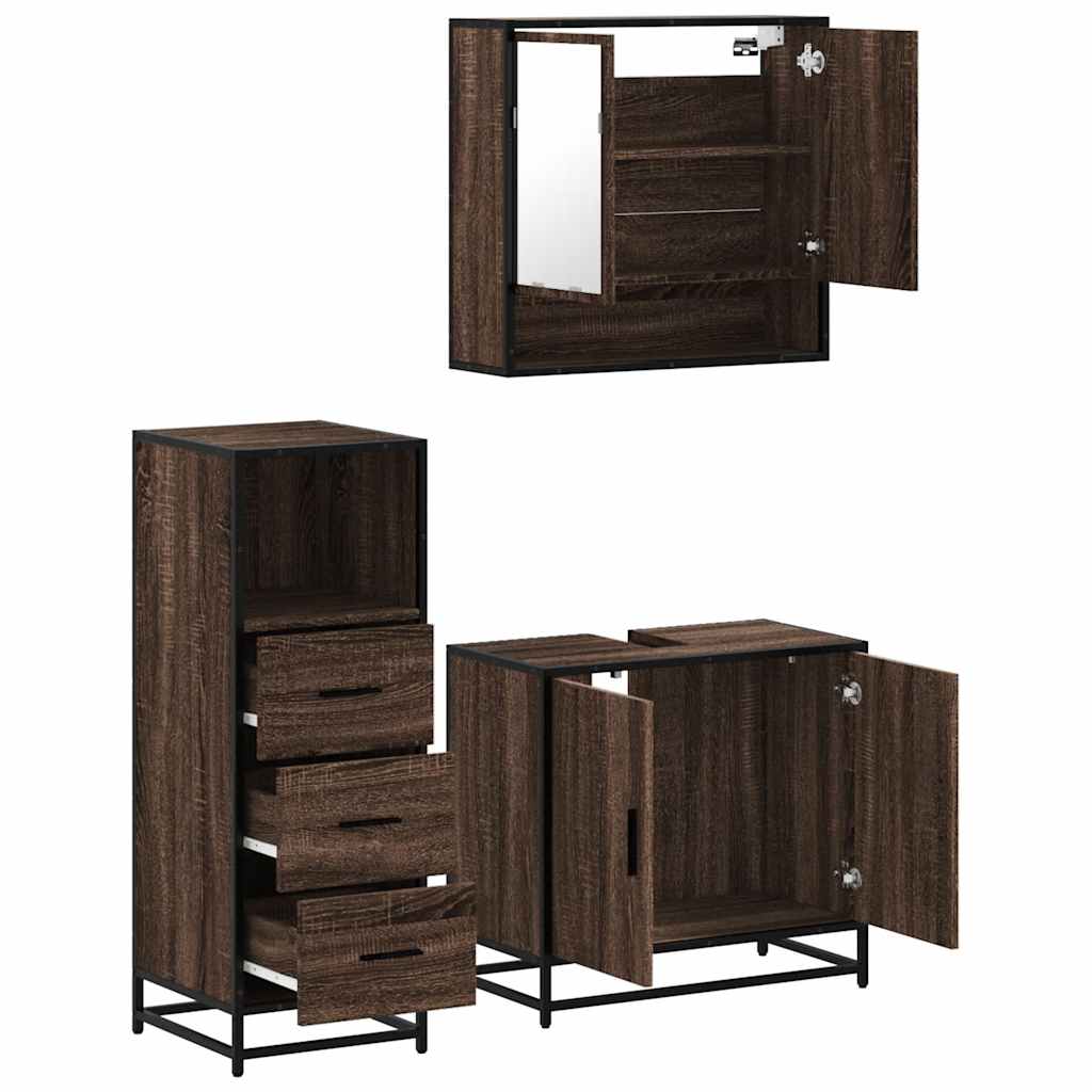 Set Mobili da Bagno 3 pz Rovere Marrone in Legno Multistrato 3301039