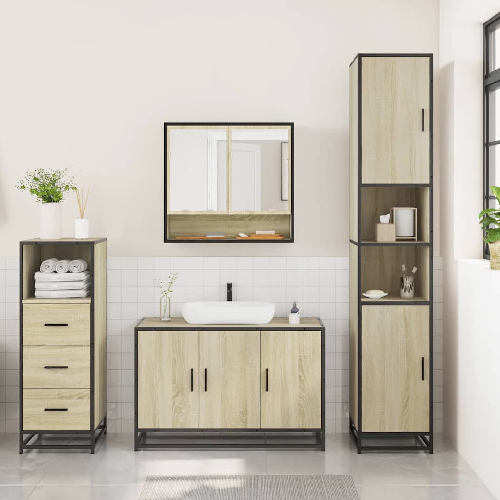 vidaXL Set Mobili da Bagno 3 pz Rovere Sonoma in Legno Multistrato