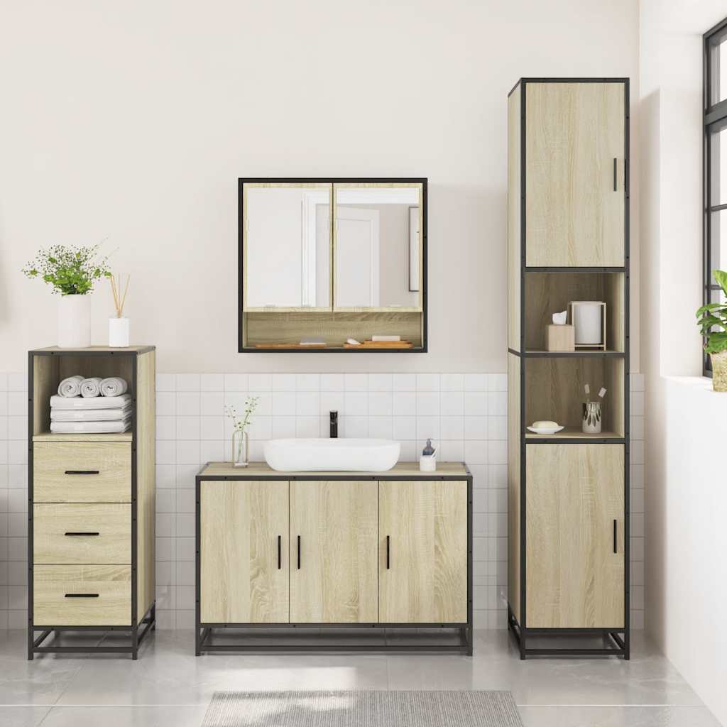 Set Mobili da Bagno 3 pz Rovere Sonoma in Legno Multistrato 3301041