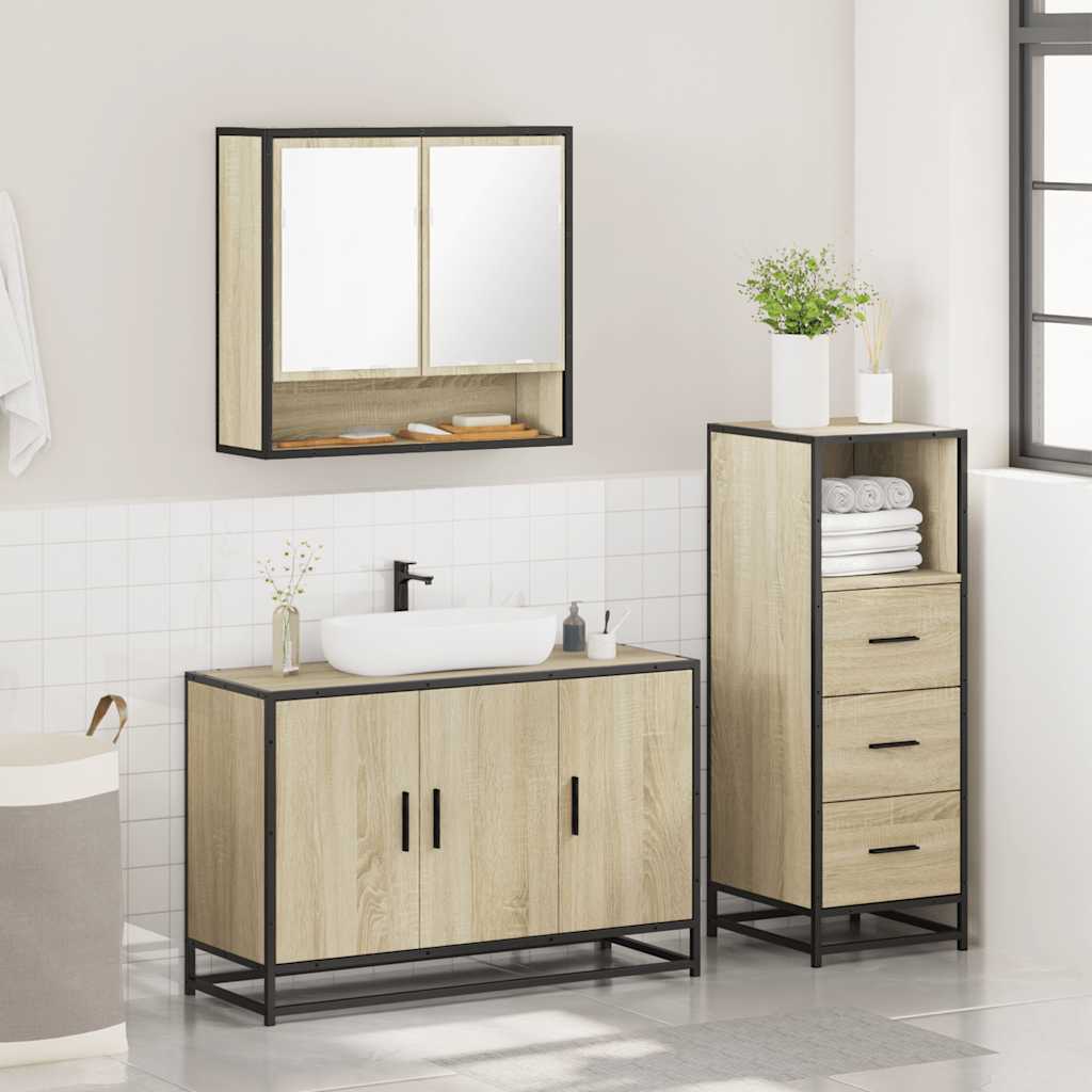 Set Mobili da Bagno 3 pz Rovere Sonoma in Legno Multistrato 3301041