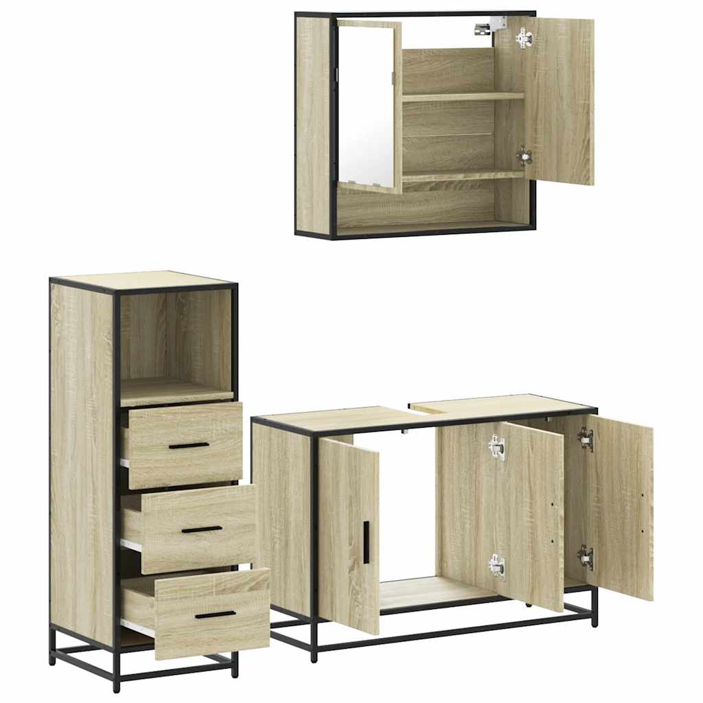 Set Mobili da Bagno 3 pz Rovere Sonoma in Legno Multistrato 3301041