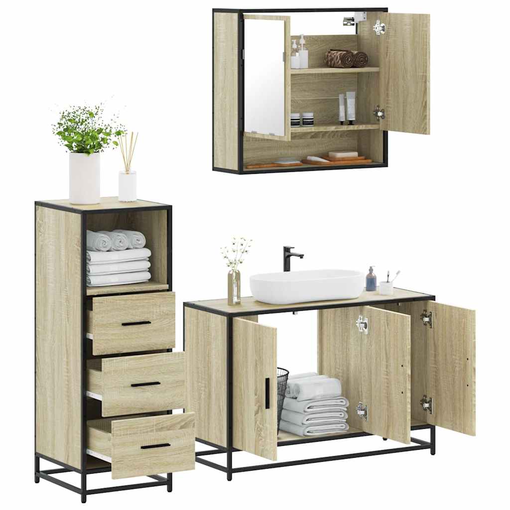 vidaXL Set Mobili da Bagno 3 pz Rovere Sonoma in Legno Multistrato