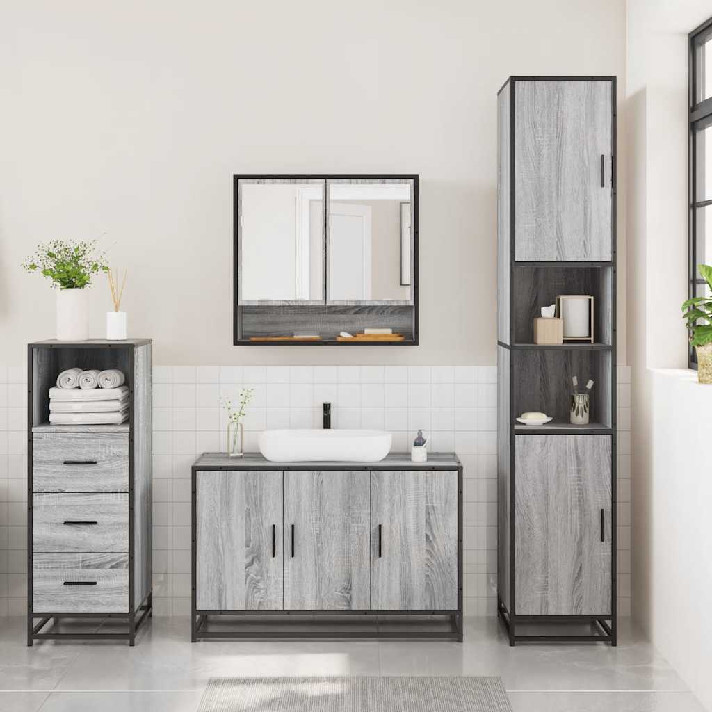vidaXL Set Mobili da Bagno 3 pz Grigio Sonoma in Legno Multistrato