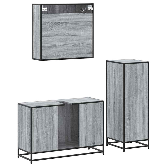 Set Mobili da Bagno 3 pz Grigio Sonoma in Legno Multistrato 3301043