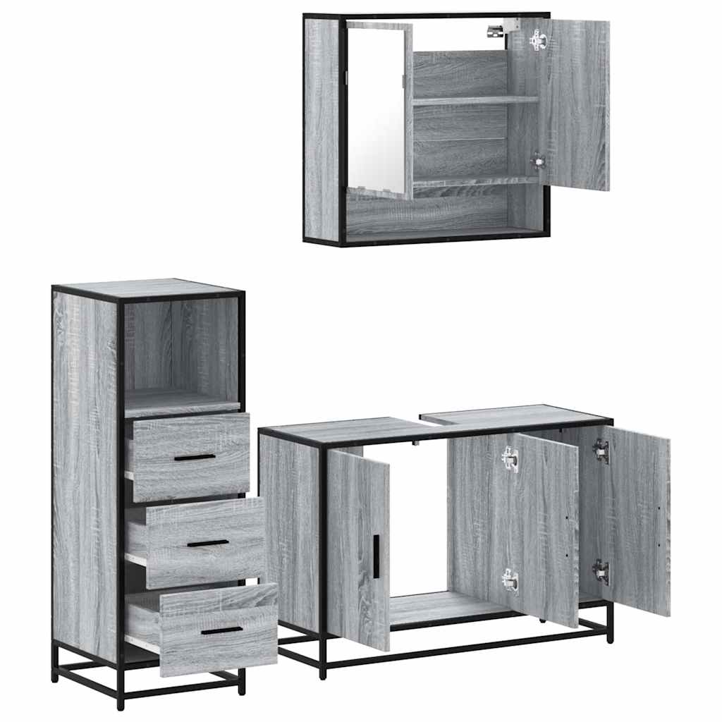 Set Mobili da Bagno 3 pz Grigio Sonoma in Legno Multistrato 3301043