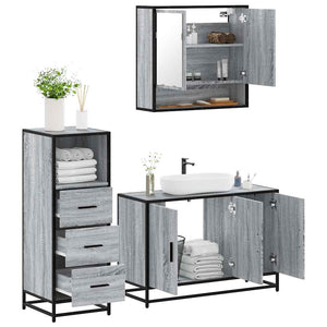 vidaXL Set Mobili da Bagno 3 pz Grigio Sonoma in Legno Multistrato
