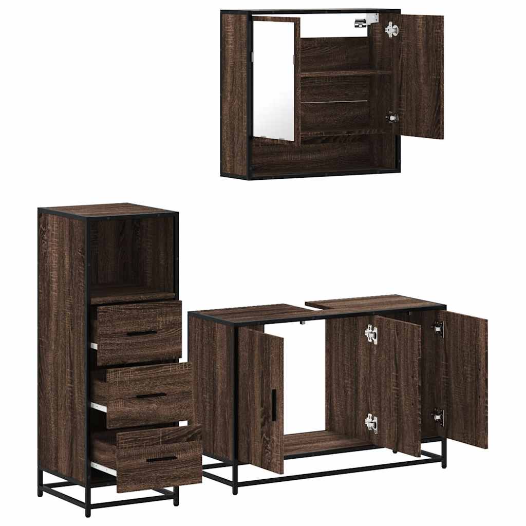 Set Mobili da Bagno 3 pz Rovere Marrone in Legno Multistrato 3301044