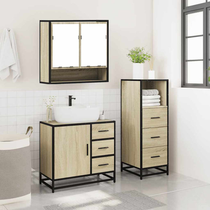 Set Mobili da Bagno 3 pz Rovere Sonoma in Legno Multistrato 3301046