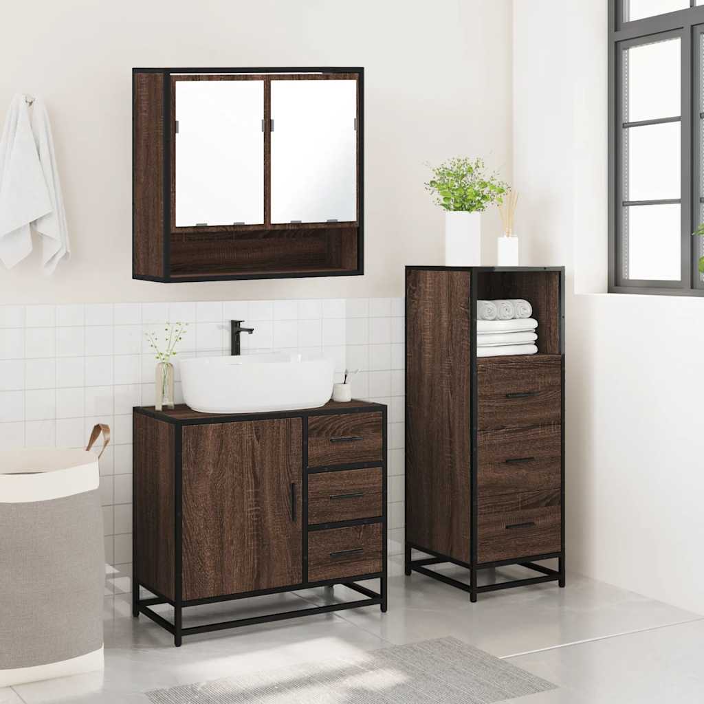 Set Mobili da Bagno 3 pz Rovere Marrone in Legno Multistrato 3301049
