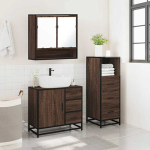 Set Mobili da Bagno 3 pz Rovere Marrone in Legno Multistrato 3301049