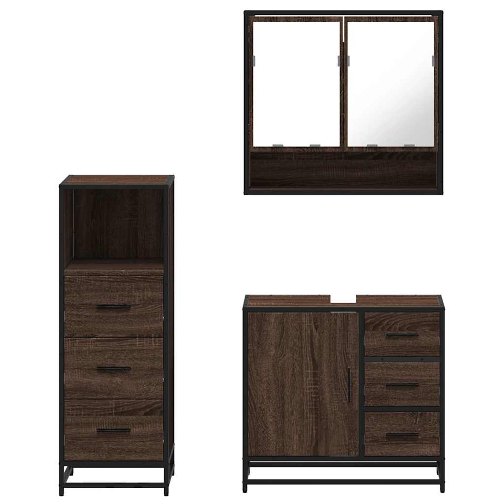 vidaXL Set Mobili da Bagno 3 pz Rovere Marrone in Legno Multistrato