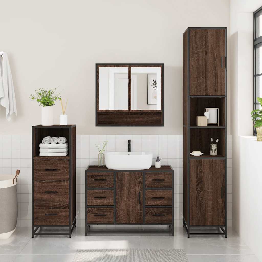 vidaXL Set Mobili da Bagno 3 pz Rovere Marrone in Legno Multistrato
