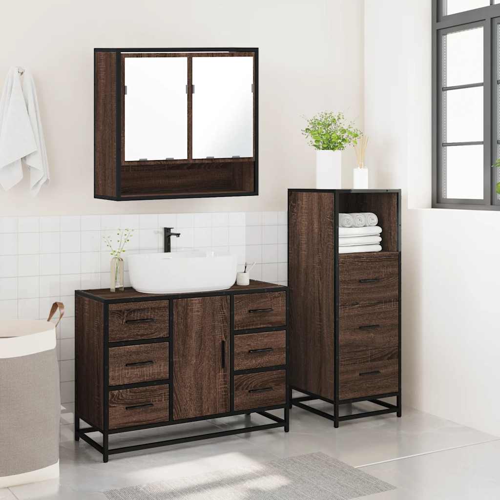 Set Mobili da Bagno 3 pz Rovere Marrone in Legno Multistrato 3301054