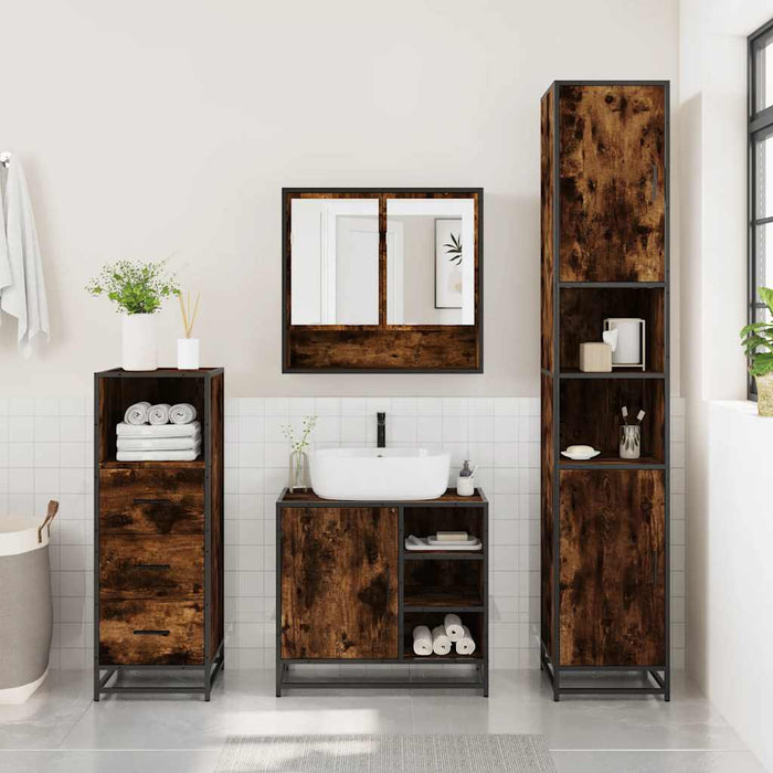 vidaXL Set Mobili da Bagno 3 pz Rovere Fumo in Legno Multistrato