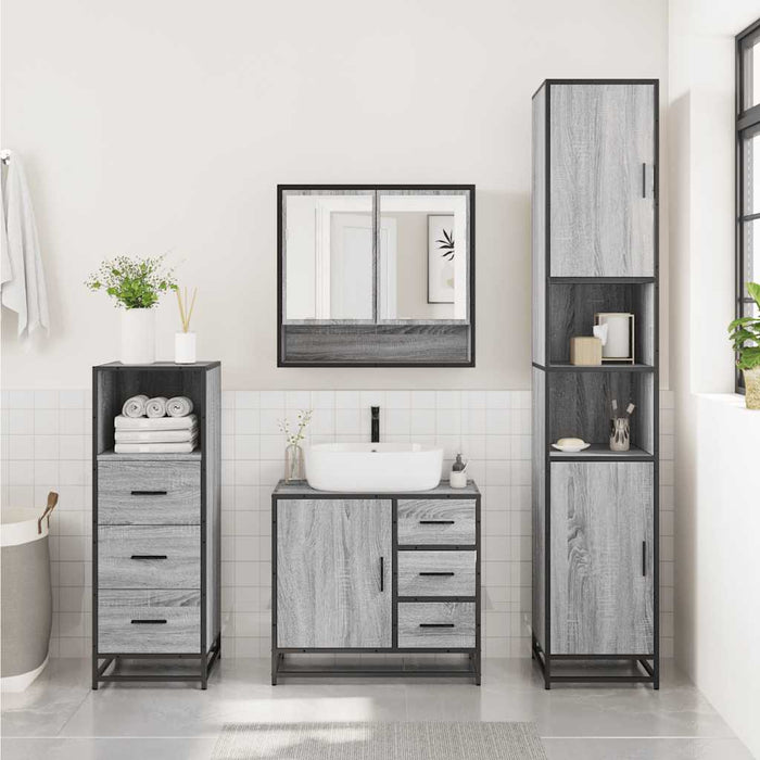 Set Mobili da Bagno 3 pz Grigio Sonoma in Legno Multistrato