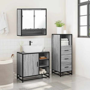 Set Mobili da Bagno 3 pz Grigio Sonoma in Legno Multistrato