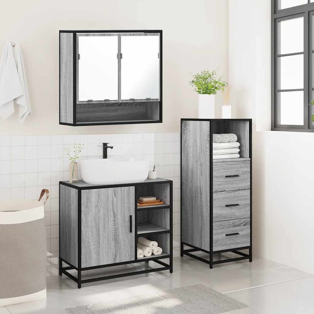 Set Mobili da Bagno 3 pz Grigio Sonoma in Legno Multistrato 3301058