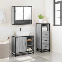 Set Mobili da Bagno 3 pz Grigio Sonoma in Legno Multistrato 3301058