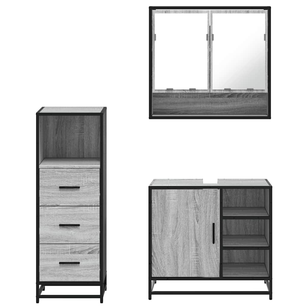 Set Mobili da Bagno 3 pz Grigio Sonoma in Legno Multistrato