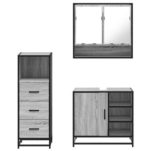 Set Mobili da Bagno 3 pz Grigio Sonoma in Legno Multistrato
