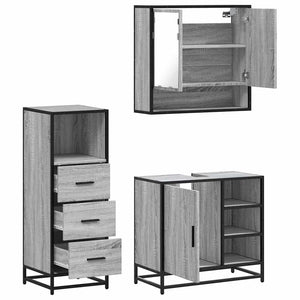 Set Mobili da Bagno 3 pz Grigio Sonoma in Legno Multistrato