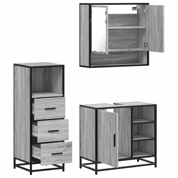 Set Mobili da Bagno 3 pz Grigio Sonoma in Legno Multistrato 3301058