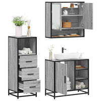 Set Mobili da Bagno 3 pz Grigio Sonoma in Legno Multistrato