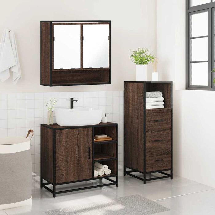 Set Mobili da Bagno 3 pz Rovere Marrone in Legno Multistrato 3301059
