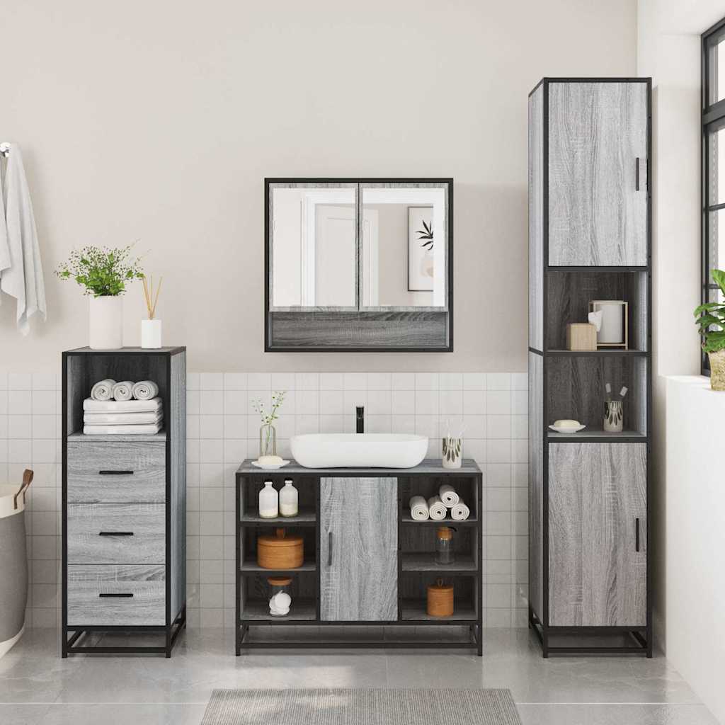 vidaXL Set Mobili da Bagno 3 pz Grigio Sonoma in Legno Multistrato