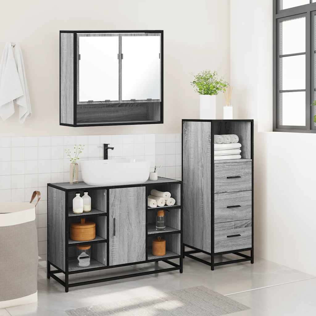 Set Mobili da Bagno 3 pz Grigio Sonoma in Legno Multistrato 3301063