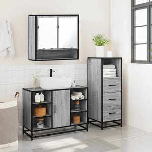 Set Mobili da Bagno 3 pz Grigio Sonoma in Legno Multistrato 3301063