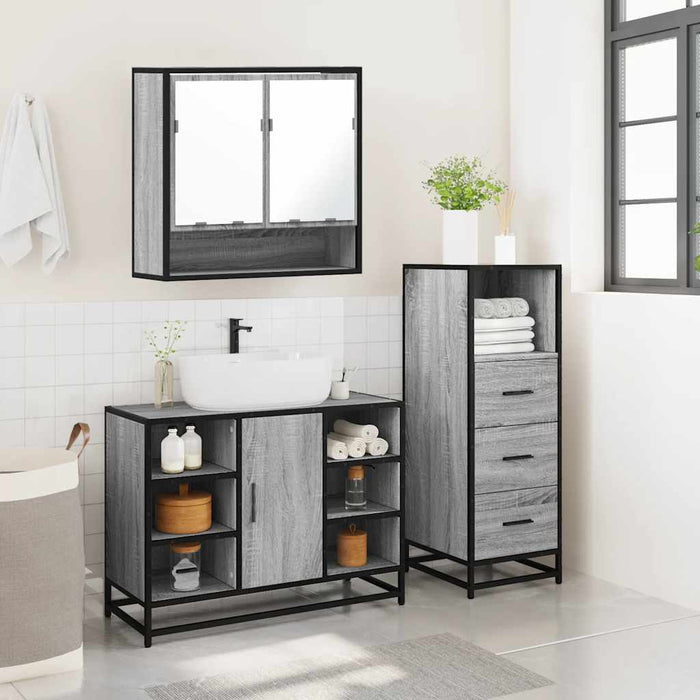 Set Mobili da Bagno 3 pz Grigio Sonoma in Legno Multistrato 3301063