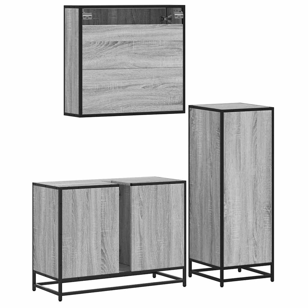vidaXL Set Mobili da Bagno 3 pz Grigio Sonoma in Legno Multistrato
