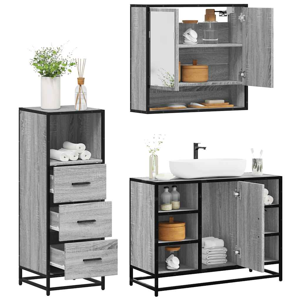 vidaXL Set Mobili da Bagno 3 pz Grigio Sonoma in Legno Multistrato