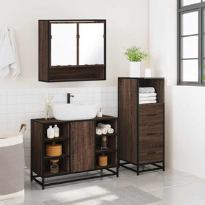 Set Mobili da Bagno 3 pz Rovere Marrone in Legno Multistrato 3301064