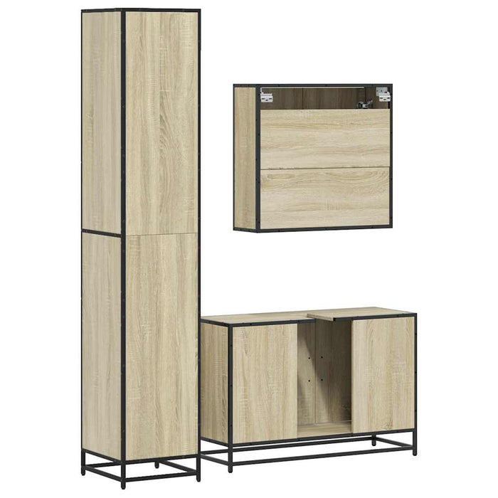 Set Mobili da Bagno 3 pz Rovere Sonoma in Legno Multistrato 3301071