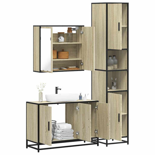 Set Mobili da Bagno 3 pz Rovere Sonoma in Legno Multistrato 3301071